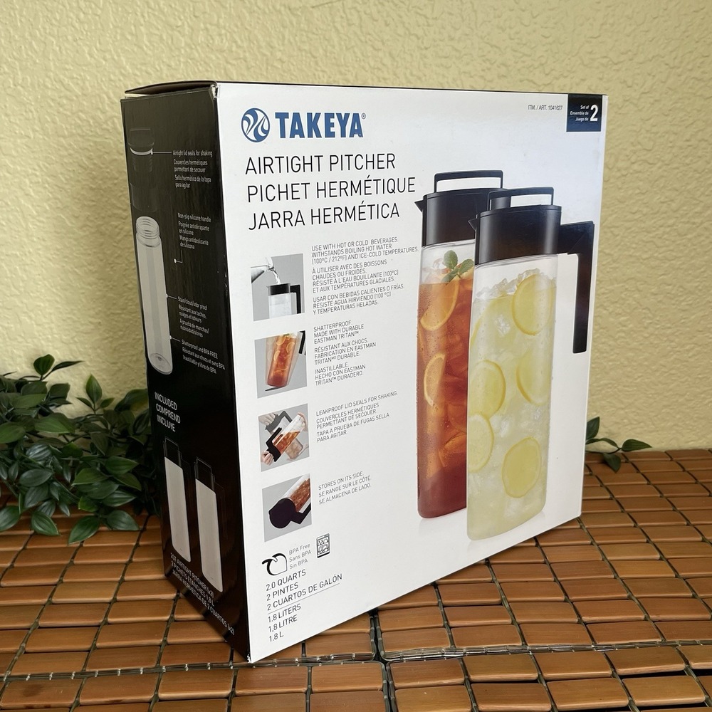 Takeya Airtight Pitcher 2-Pack 2 Quart Shatterproof BPA Free Black New Sealed